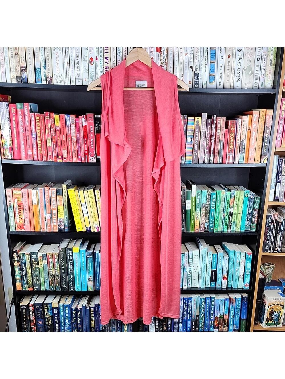 Hot Ginger Lightly Sheer Women's Chic Waterfall Coral Cardigan Small Medium